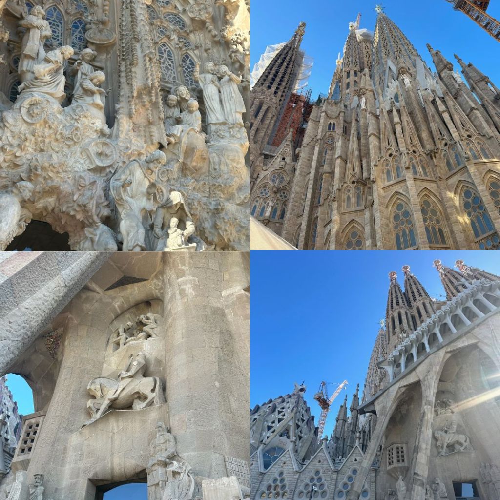A collage of photos from La Sagrada Familia in Barcelona, Spain.