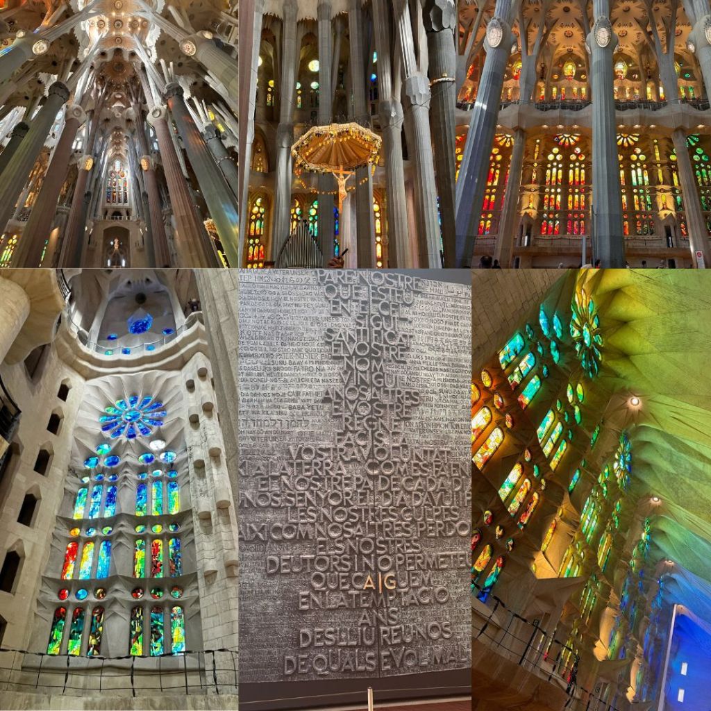 A collage of photos from La Sagrada Familia in Barcelona, Spain.