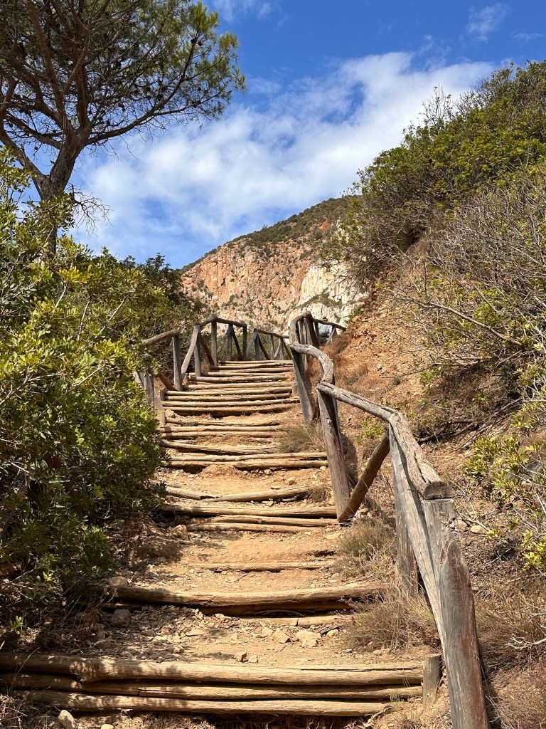 An outdoor staircase we climbed to reach the opening of the Masua mine tunnels in Sardinia, Italy.  