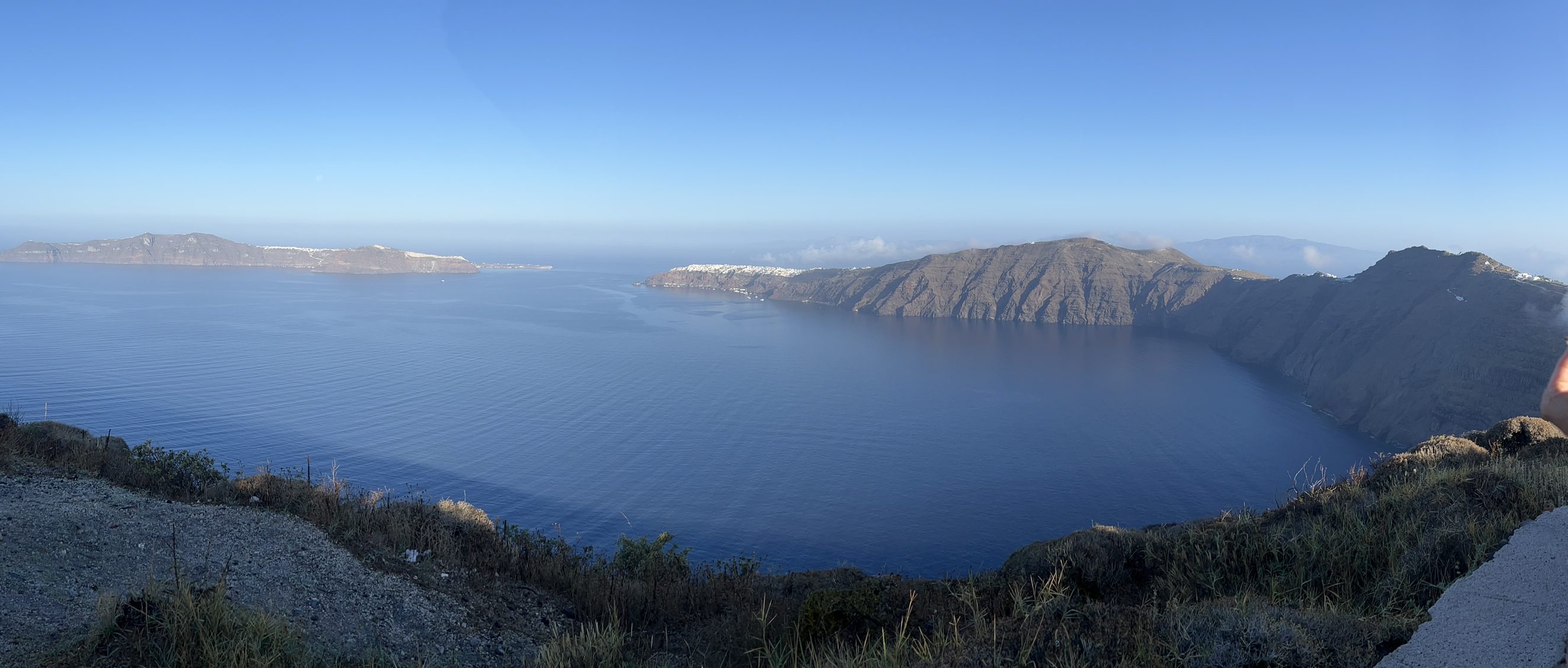 Caldera view on hike in Santorini, Greece