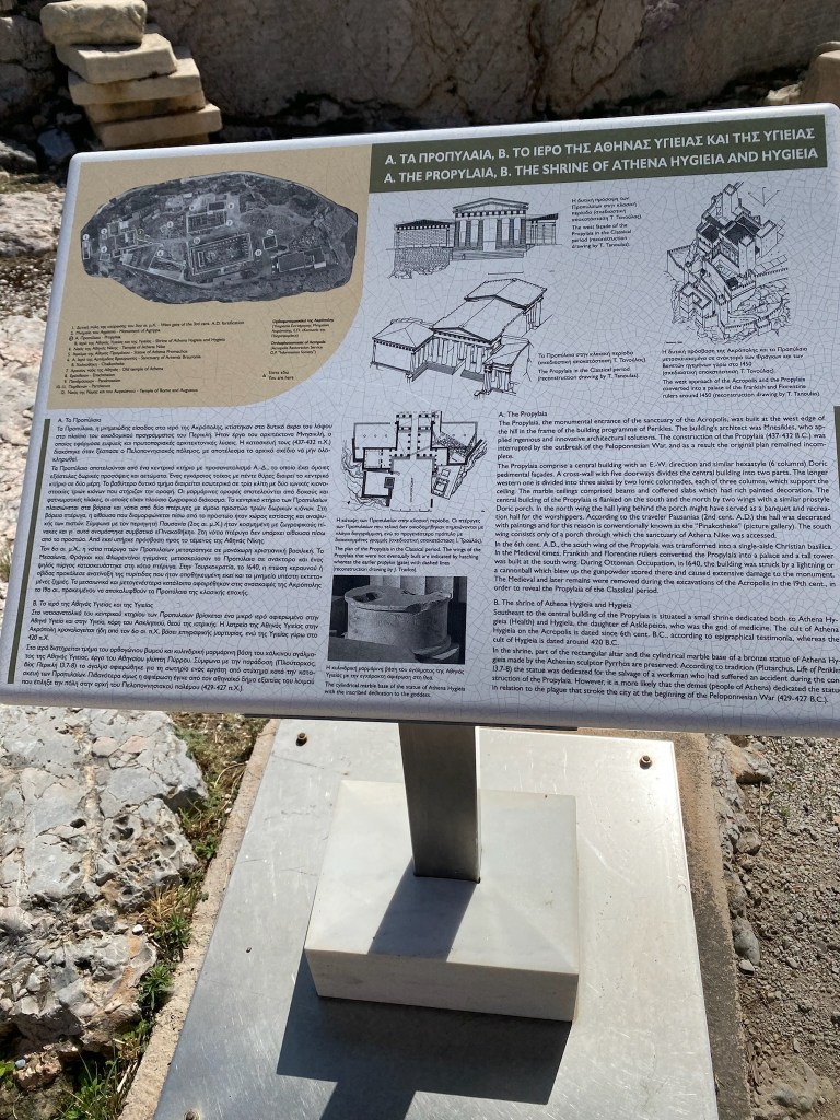 A sign with information about The Parthenon in Athens, Greece
