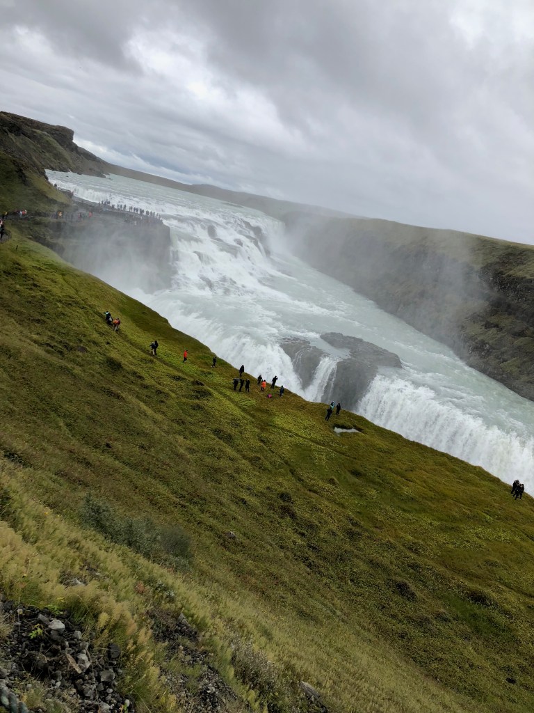 View of trail leading to Gullfoss Waterfall in Iceland
